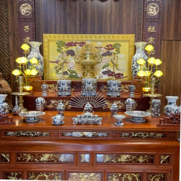 Trọn Bộ Ban Thờ Ô Xa gỗ hương lào dát vàng